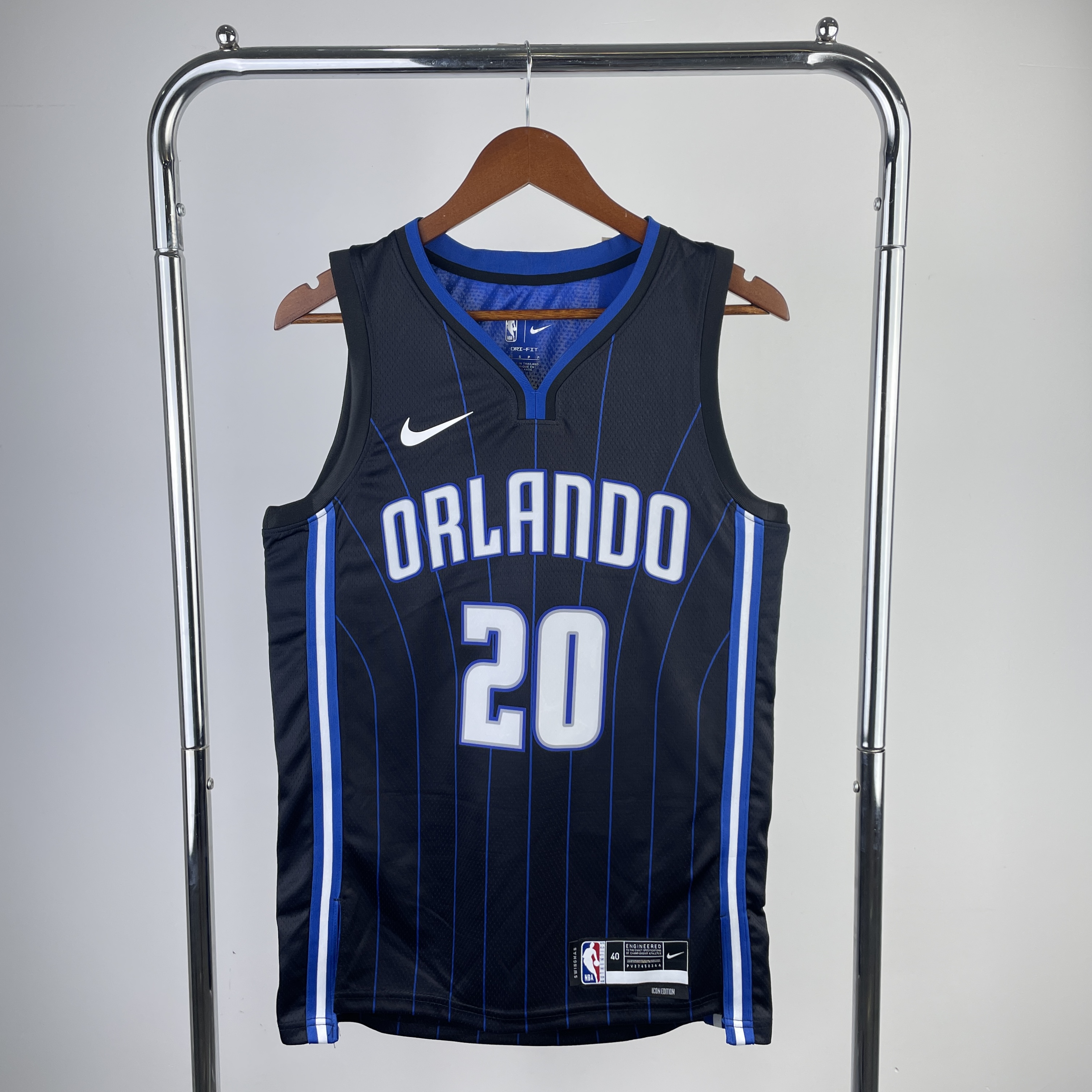 Men Orlando Magic #20 Fultz Black Stripe Season Nike 2023 NBA Jersey